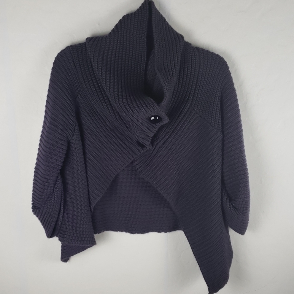 Wool Blend Purple Cropped Cardigan W/Dolman Sleeve